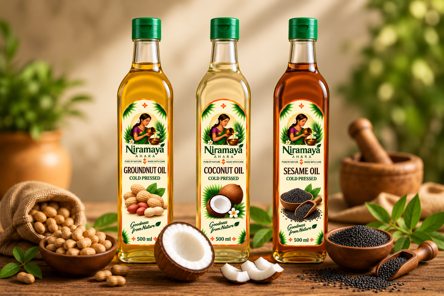 rustic trio of cold pressed oils